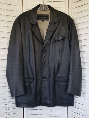 Dimensions NY Men's Black Leather Blazer Jacket Size XL